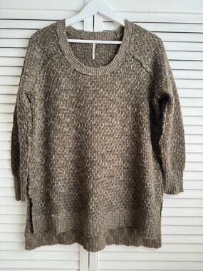 Free People Wool Blend Textured Open Knit Alpaca Blend Tunic Sweater S